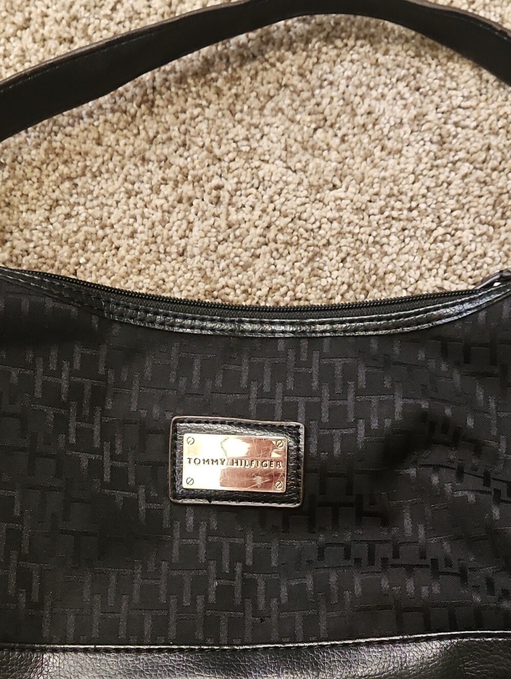 Tommy Hilfiger Black Shoulder Bag with Branded Metal Plaque